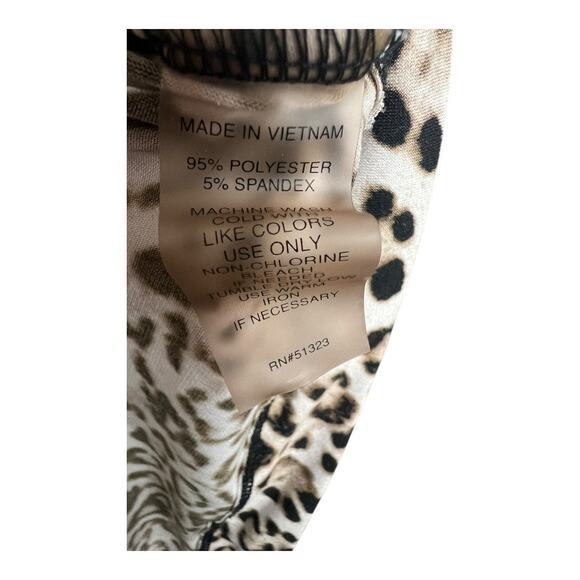 Leopard Draped Plunge Blouse Shirt Low Cut V-neck Top L Large Cheetah Cocktail - Picture 7 of 7